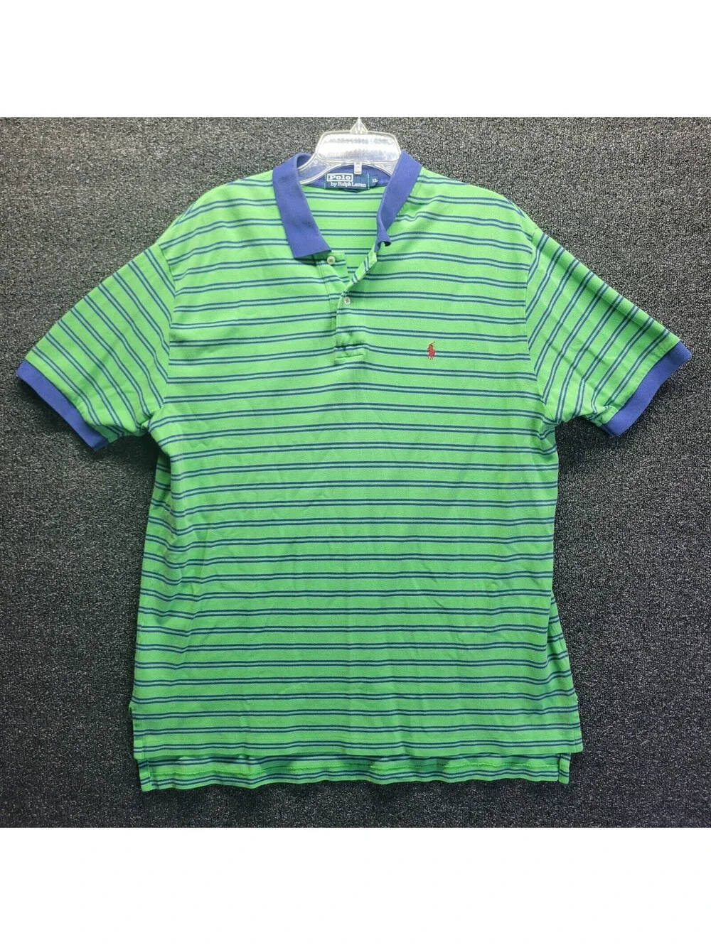 VTG Polo Ralph Lauren Polo Shirt Mens XL Green Purple Striped Short Sleeve